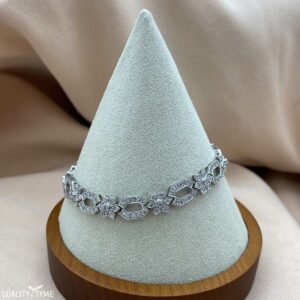 14k White Gold Diamond Star Flower Cluster and Scalloped Oval Alternating Link Tennis Bracelet set with 187 Diamonds