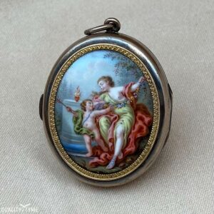 18k Yellow Gold Victorian Era Hand Painted Antique Vinaigrette Perfume Locket.