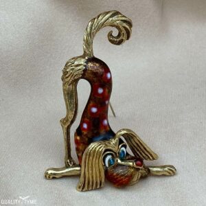 Vintage Martine Large Enameled 18K Gold Dog Brooch with Articulating Ears